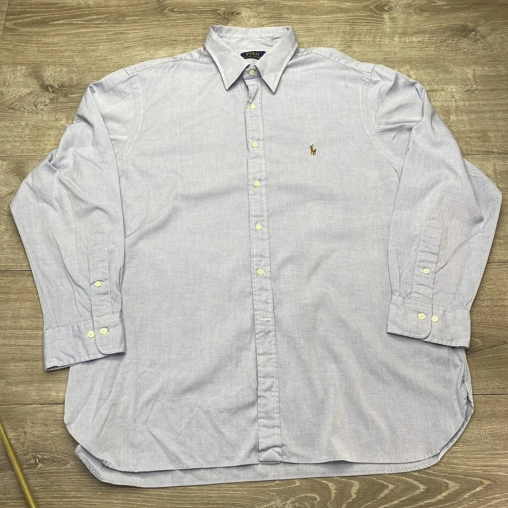 Polo Ralph Lauren Shirt Mens 2XL Blue Solid Oxford Long‎ Sleeve Button Down